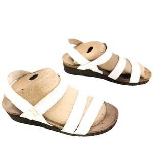 NAOT Kayla Womens Sz.7 (38) Made in Israel White Leather Cork Heel Strap Sandal